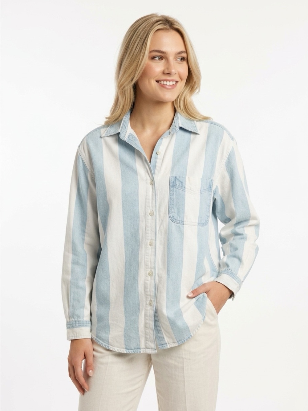 Andrew's Blues Vintage 90s Button Up Shirt Striped Cotton Light Blue M